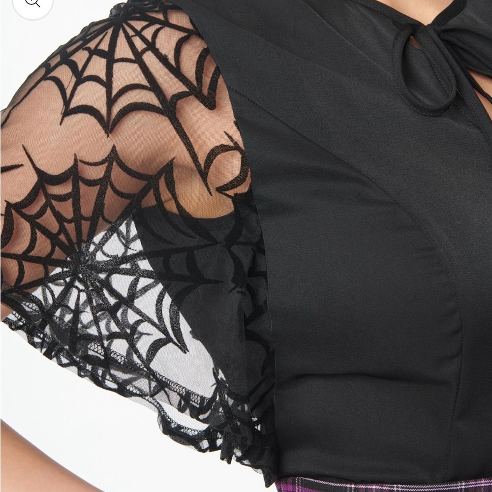 NWT - Unique Vintage Black Flocked Spiderweb Cecilia Blouse - Picture 4 of 9